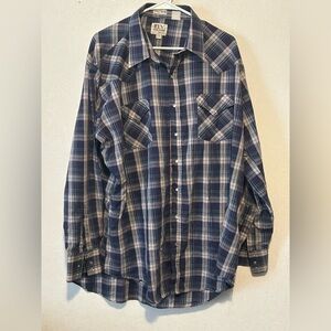 Ely Cattleman Navy and White Plaid Button Down Shirt